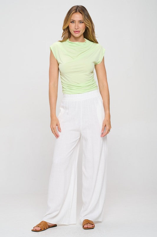 Mock neck Short Sleeve Ruched Crop Top