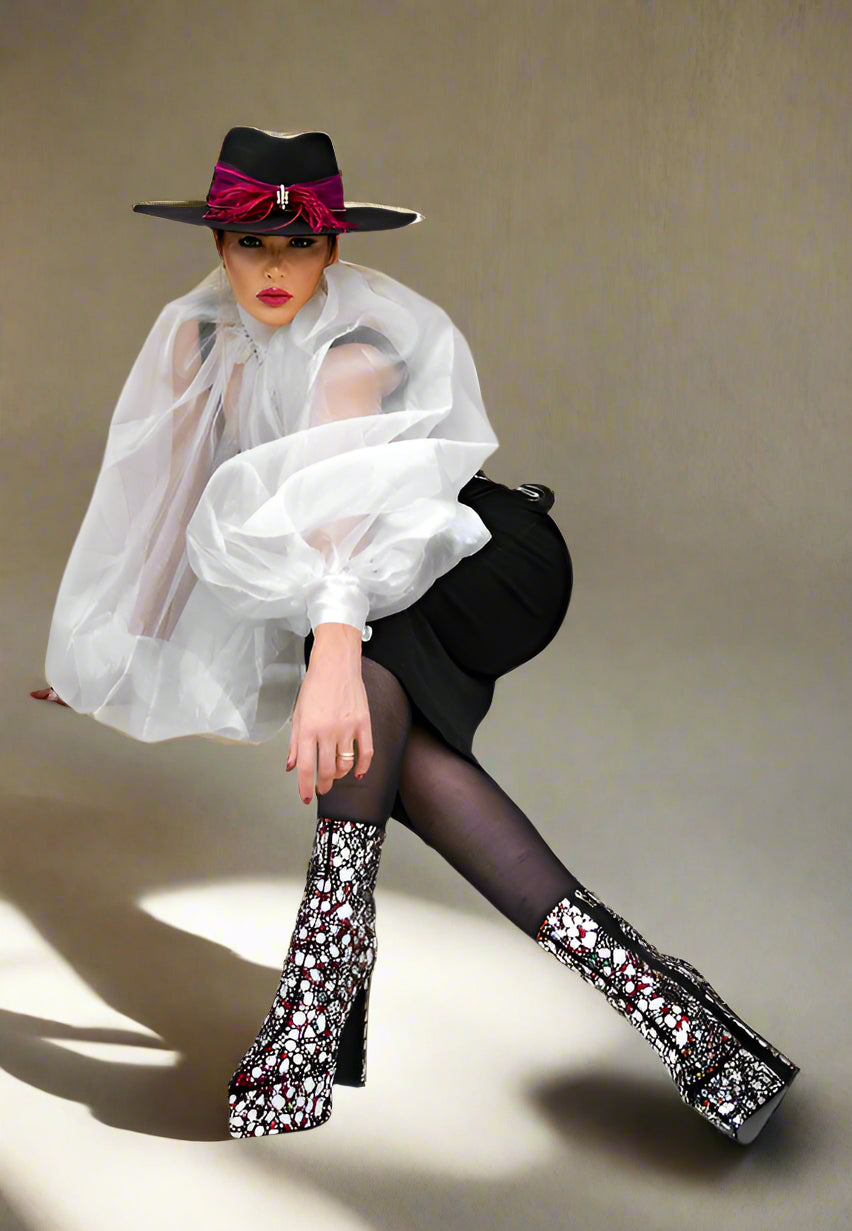 Fancy Mirror Embellished Platform High Heel Boots