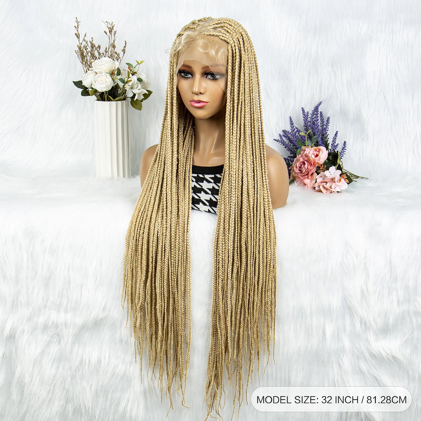Synthetic Transparent HD Full Lace Braided Wigs For Black Women Crochet Braid Braiding Hair Knotless Box Cornrow Braids Wigs