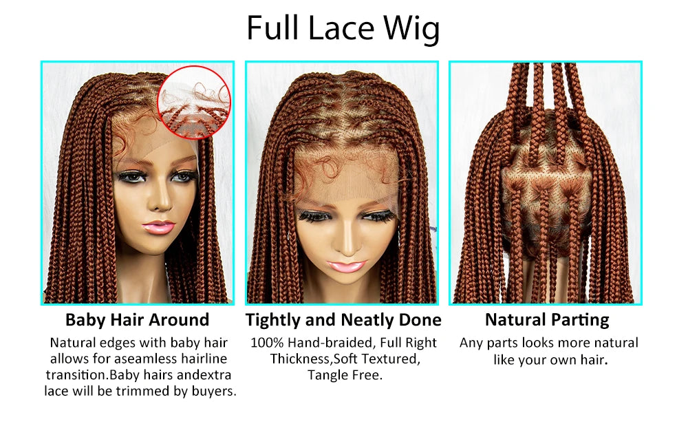Synthetic Transparent HD Full Lace Braided Wigs For Black Women Crochet Braid Braiding Hair Knotless Box Cornrow Braids Wigs