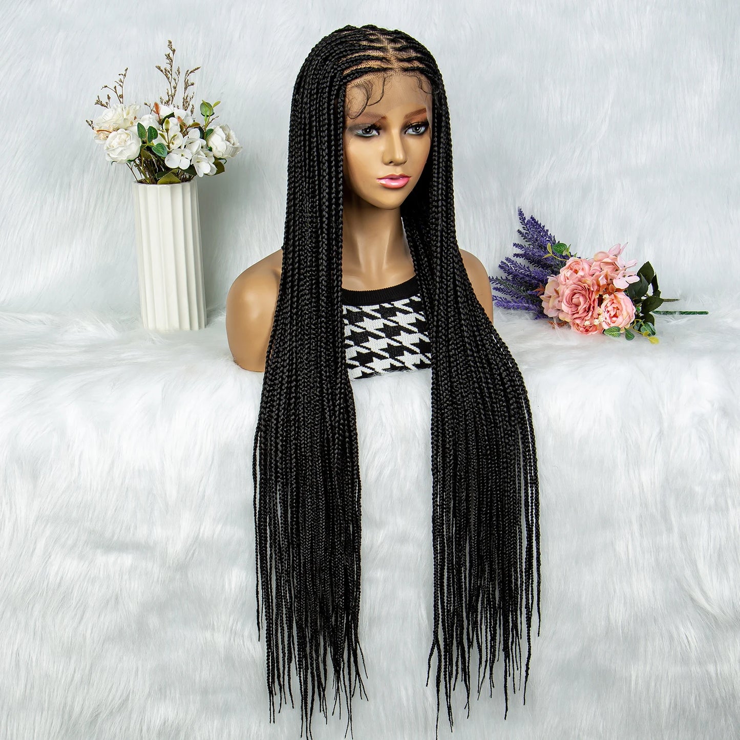Synthetic Transparent HD Full Lace Braided Wigs For Black Women Crochet Braid Braiding Hair Knotless Box Cornrow Braids Wigs