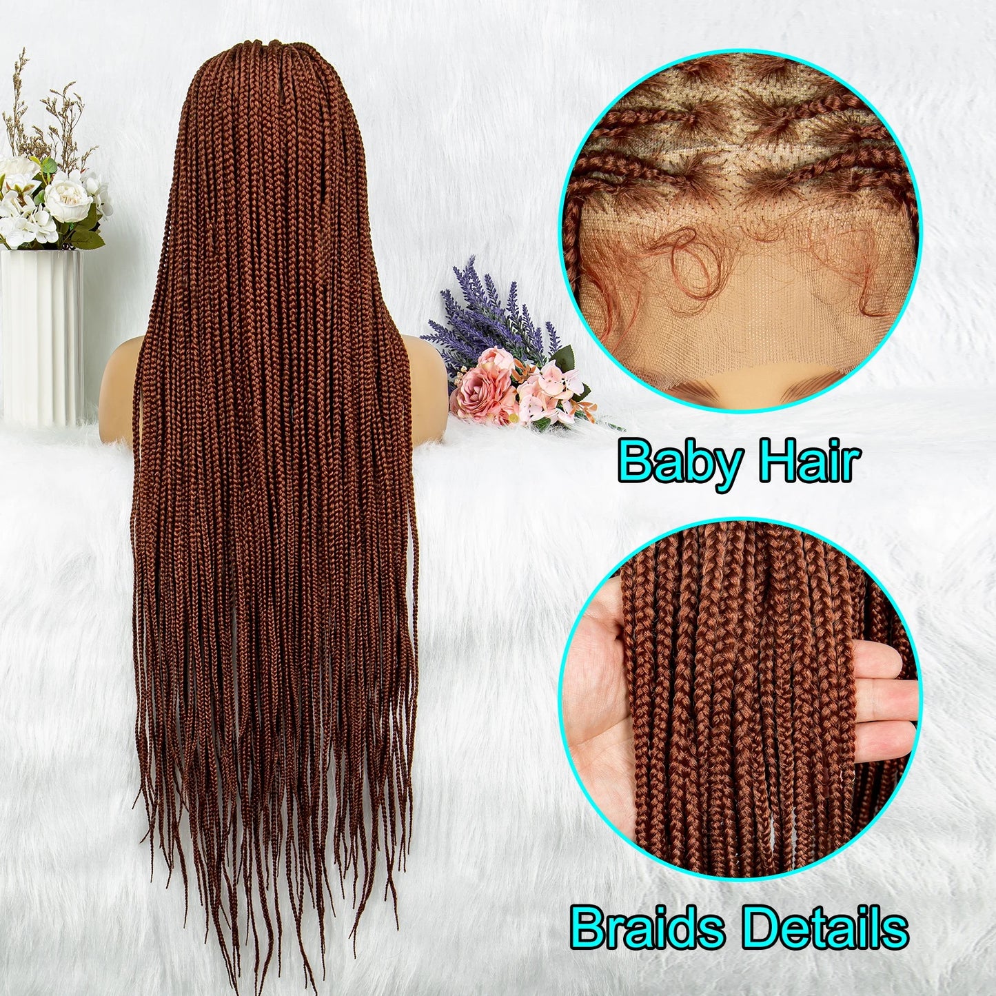 Synthetic Transparent HD Full Lace Braided Wigs For Black Women Crochet Braid Braiding Hair Knotless Box Cornrow Braids Wigs