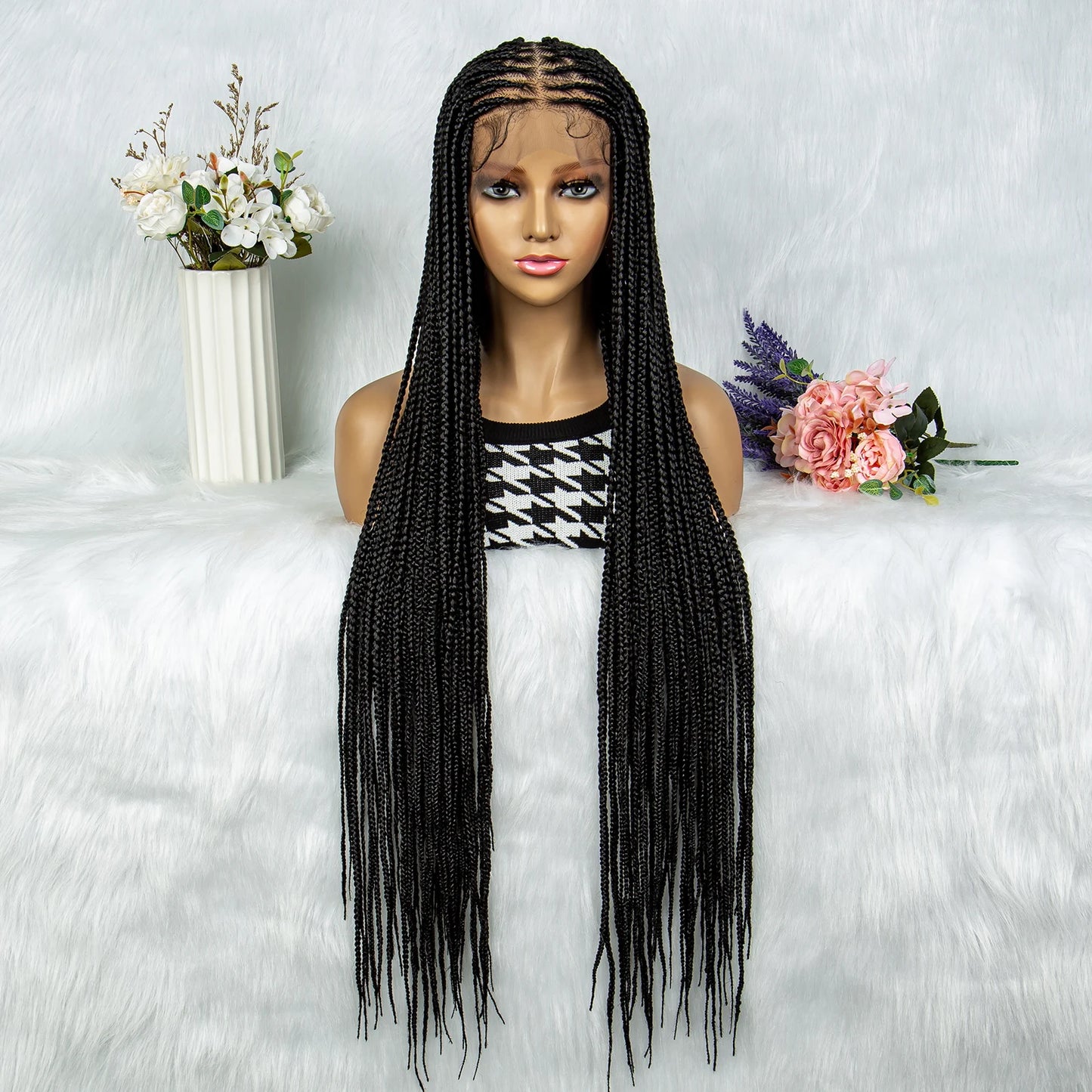 Synthetic Transparent HD Full Lace Braided Wigs For Black Women Crochet Braid Braiding Hair Knotless Box Cornrow Braids Wigs