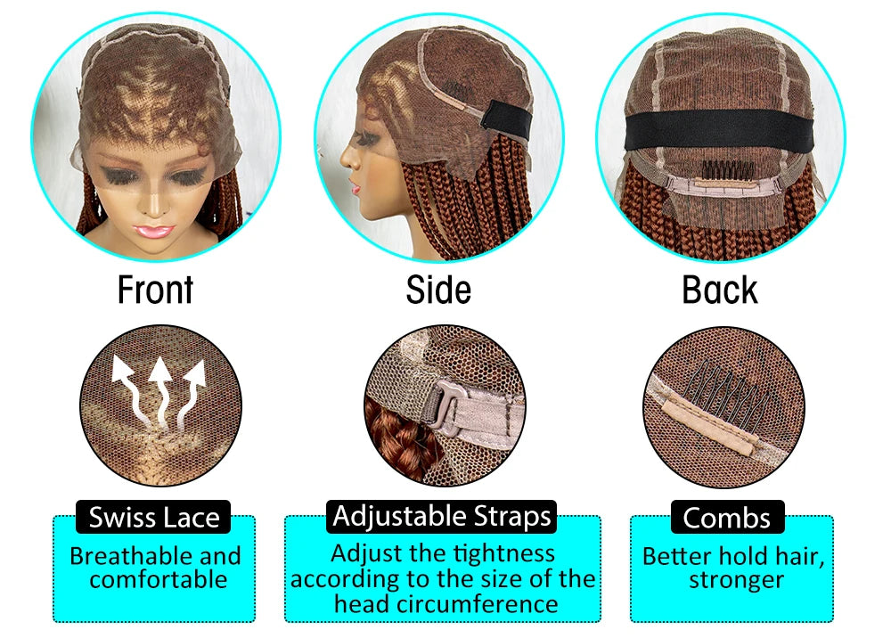 Synthetic Transparent HD Full Lace Braided Wigs For Black Women Crochet Braid Braiding Hair Knotless Box Cornrow Braids Wigs