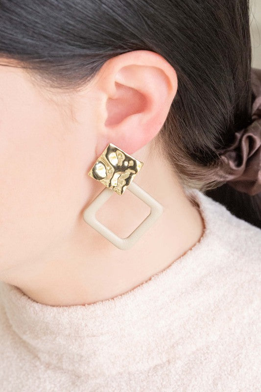 Leatherette and Metal Drop Earrings