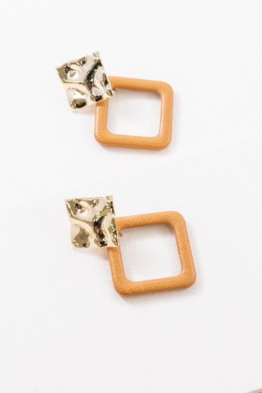 Leatherette and Metal Drop Earrings