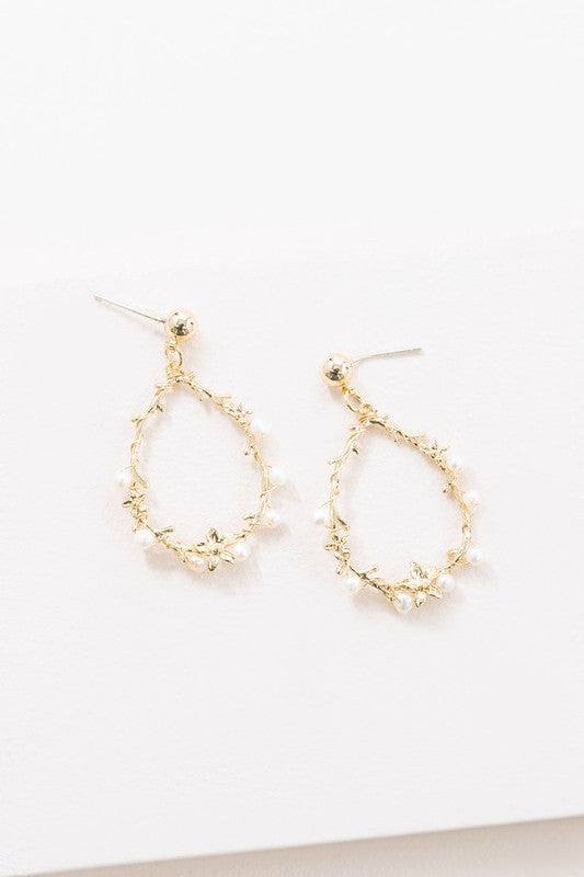 Floral and Pearl Vine Tear Earrings