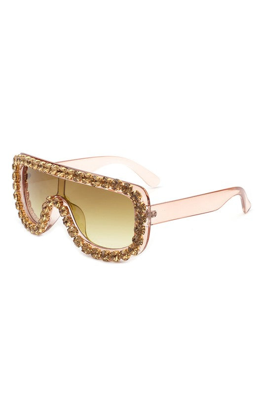 Women Oversize Rhinestone Aviator Sunglasses