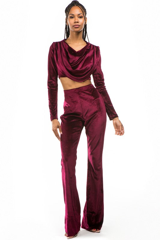 TWO PIECE VELVET PANT SET