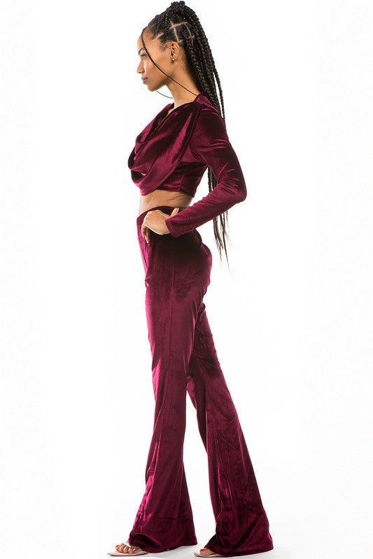 TWO PIECE VELVET PANT SET