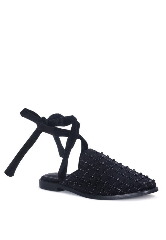 CRISSCROSS BEADED VEIL VELVET MULES