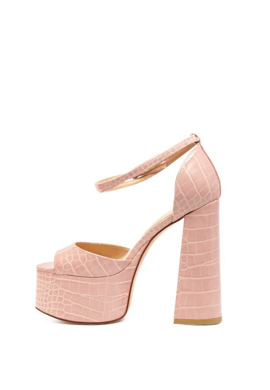 CROC PLATFORM HEELED SANDALS