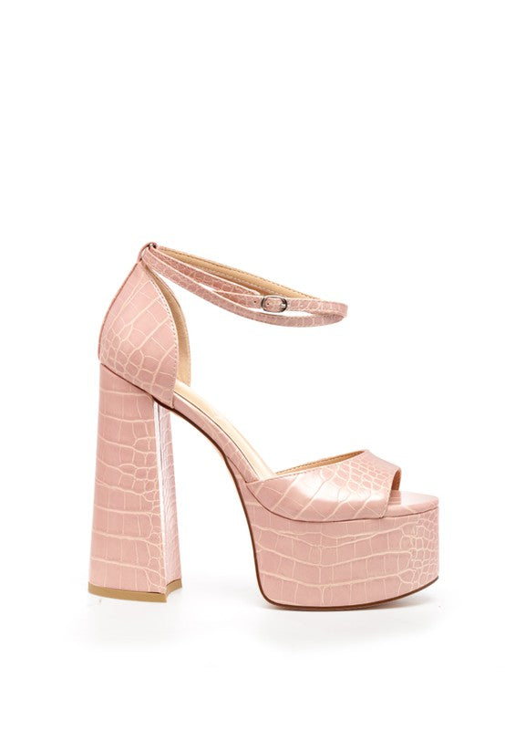 CROC PLATFORM HEELED SANDALS