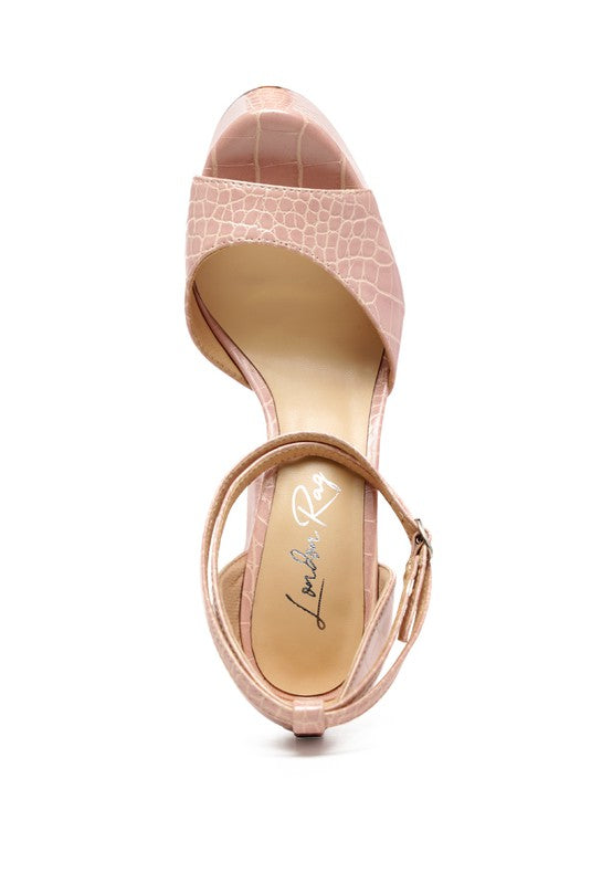 CROC PLATFORM HEELED SANDALS