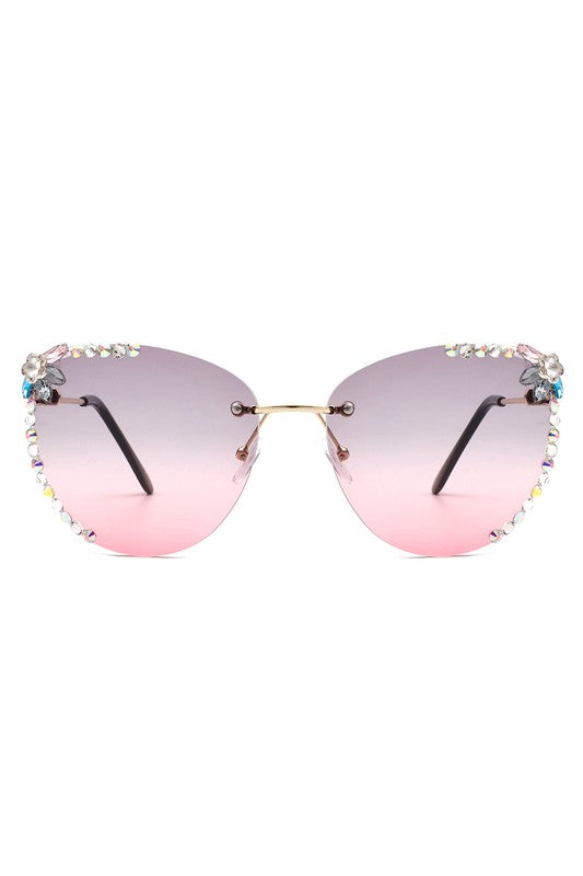 Rimless Rhinestone Fashion Cat Eye Sunglasses