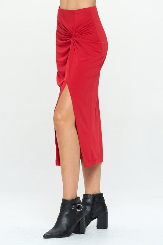 Made in USA Midi Skirt with Front Knot and Slit