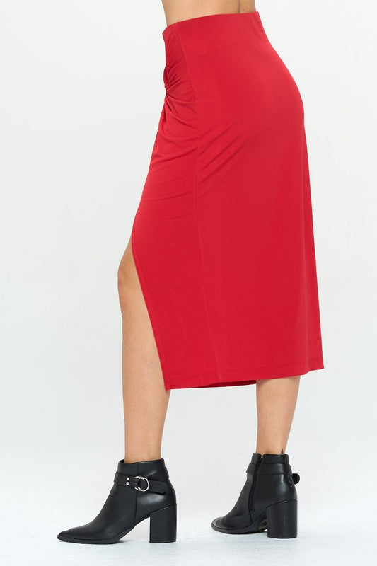 Made in USA Midi Skirt with Front Knot and Slit