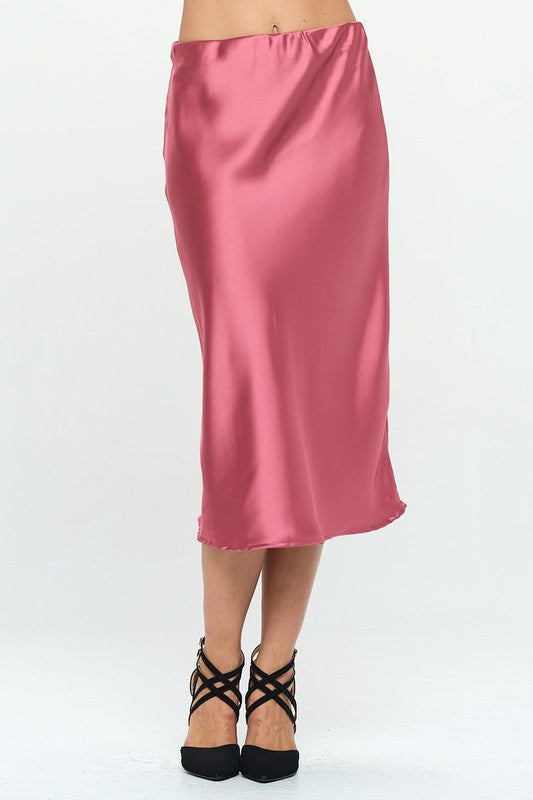 Solid Satin Midi Skirt