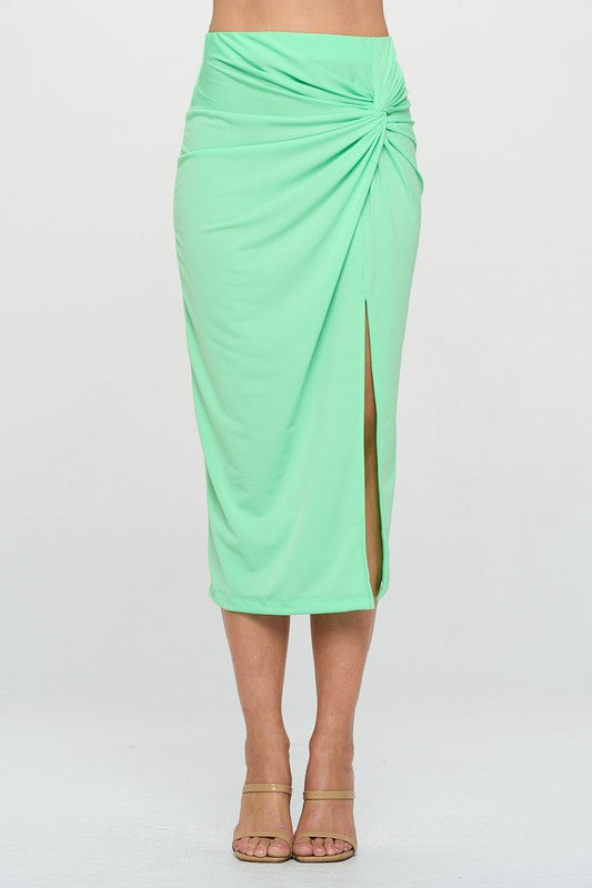 Midi Skirt with Front Knot and Slit