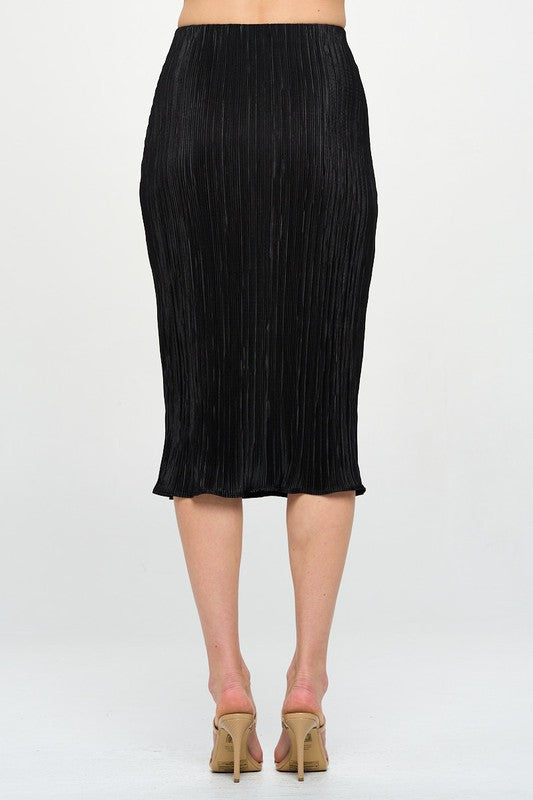 Solid Plisse Midi Skirt