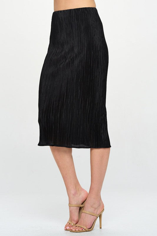 Solid Plisse Midi Skirt