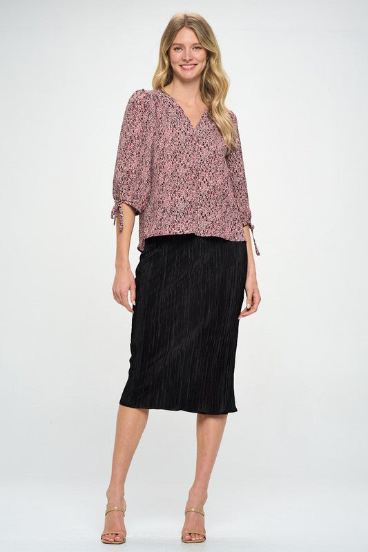 Solid Plisse Midi Skirt