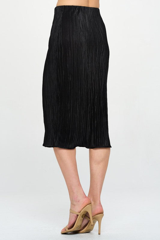 Solid Plisse Midi Skirt