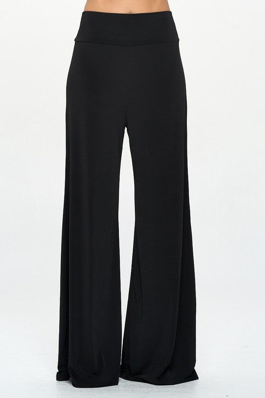 Solid Wide Leg Pants with Thick Waistband