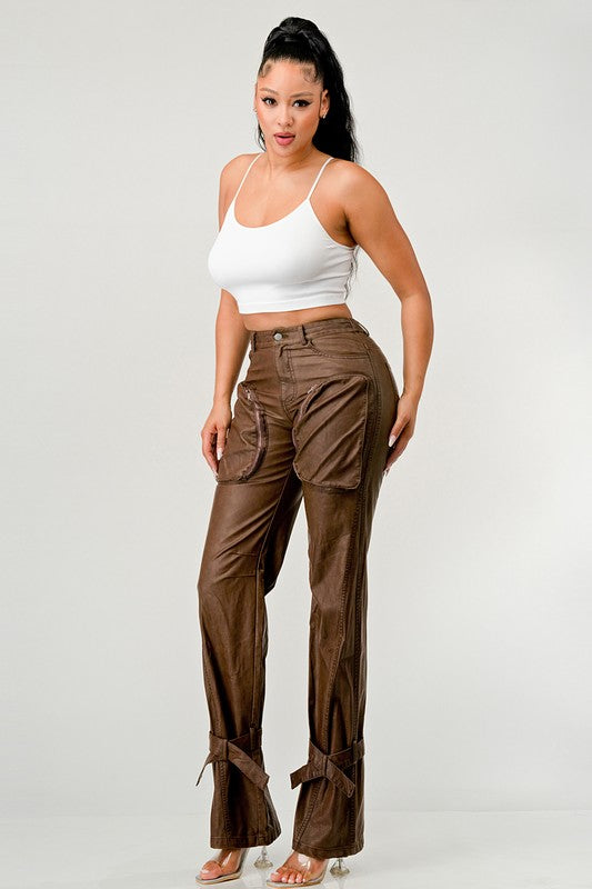 PU Brown Cargo Pants