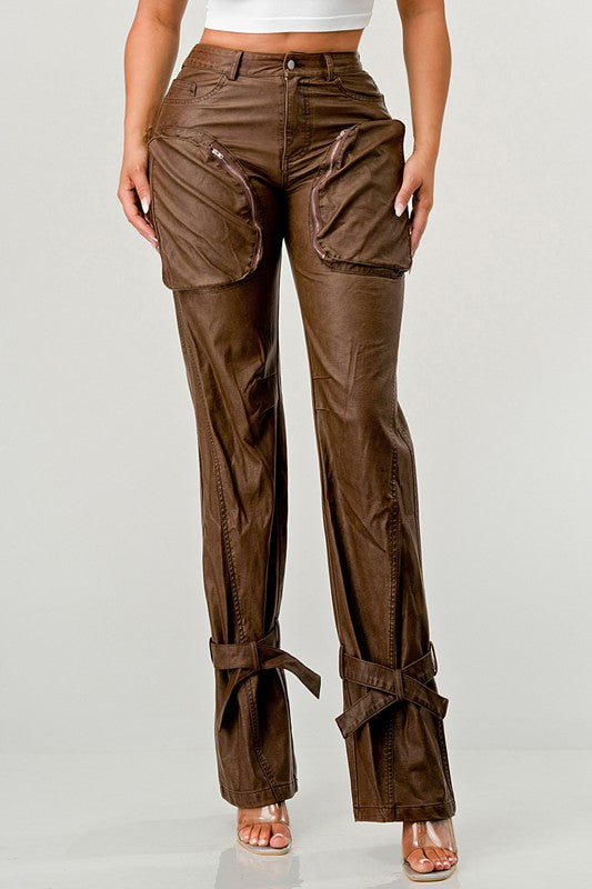 PU Brown Cargo Pants