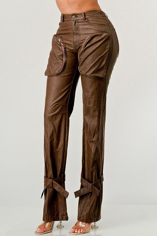 PU Brown Cargo Pants