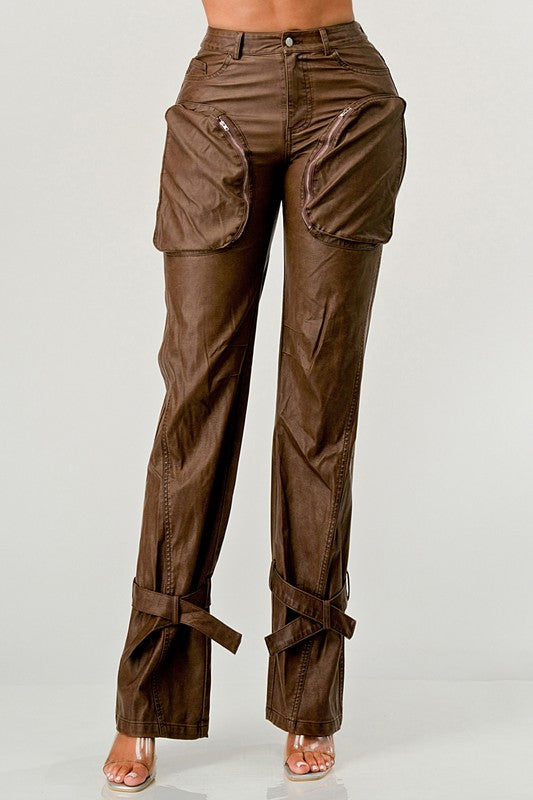 PU Brown Cargo Pants