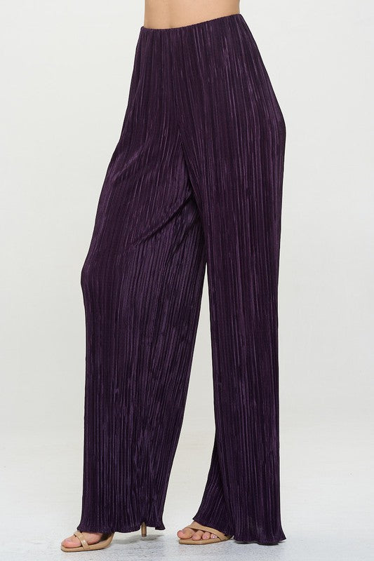 Vibrant Plisse Lined Straight Pants