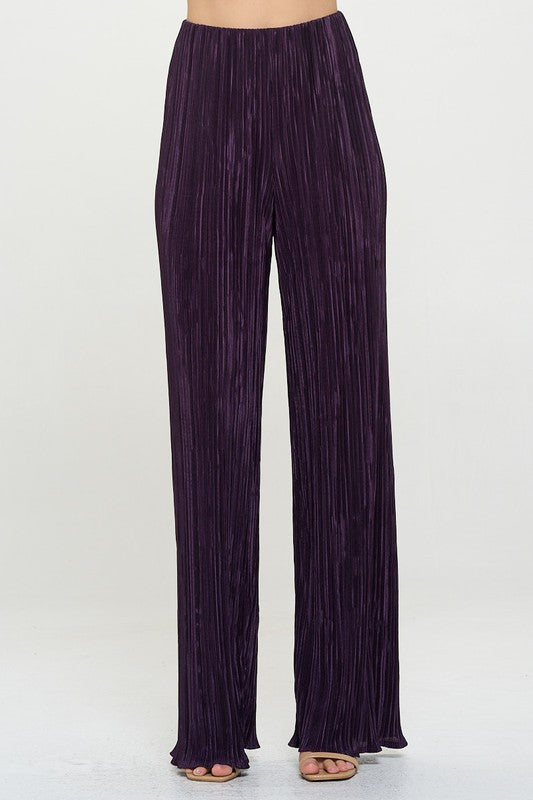 Vibrant Plisse Lined Straight Pants