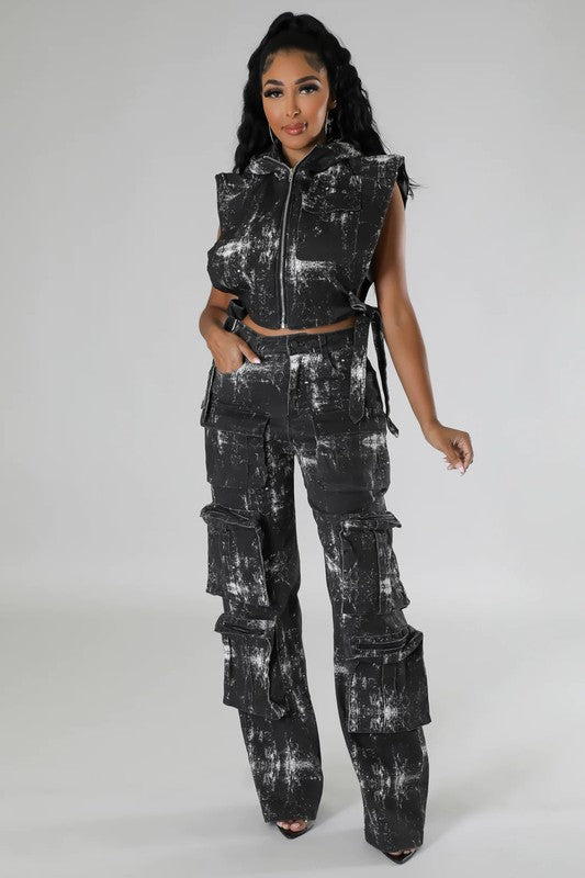 FASHION DENIM TWO PIECE PEANTS SET