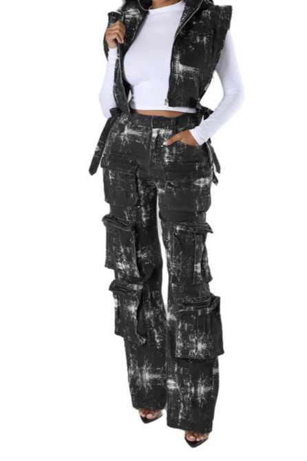 FASHION DENIM TWO PIECE PEANTS SET