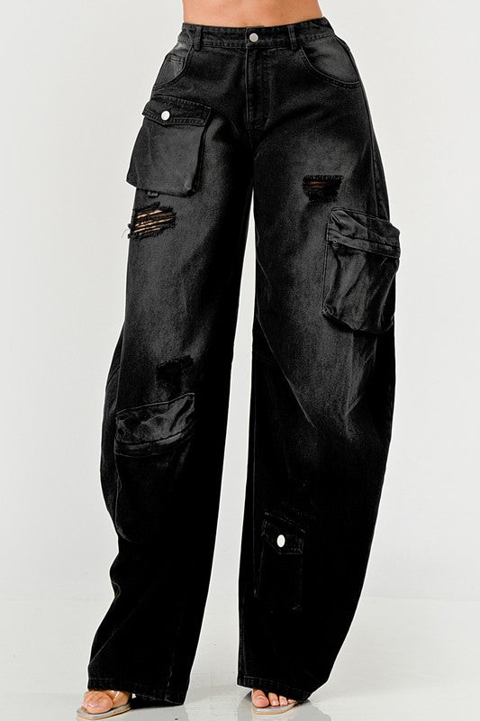 Black washed out cargo pants