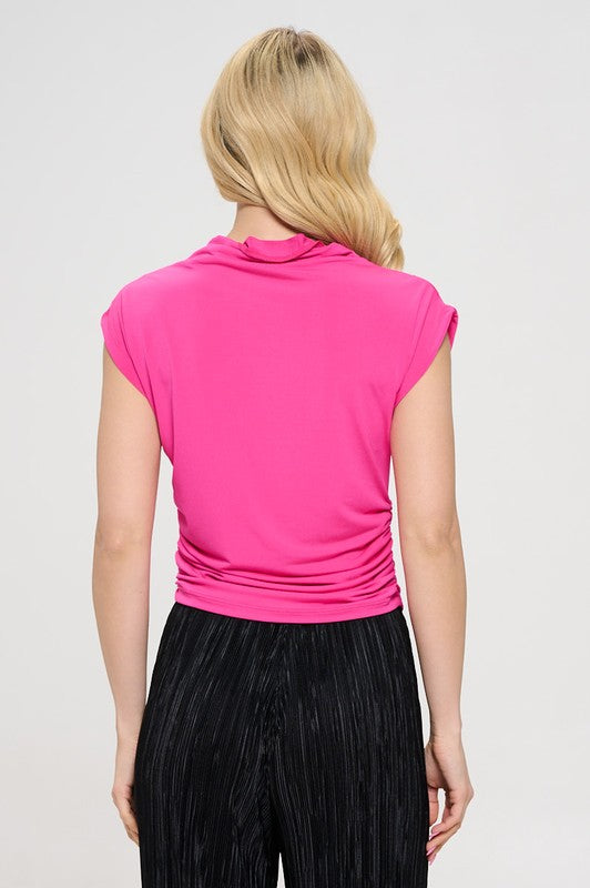 Mock neck Short Sleeve Ruched Crop Top