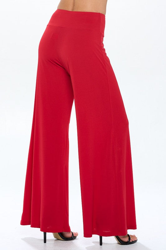 Solid Wide Leg Pants w Thick Waistband