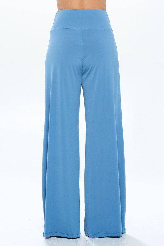 Solid Wide Leg Pants w Thick Waistband