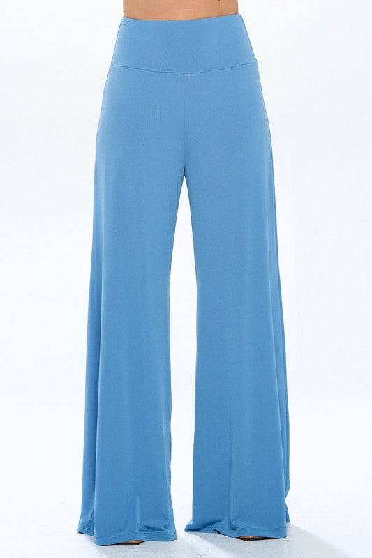 Solid Wide Leg Pants w Thick Waistband