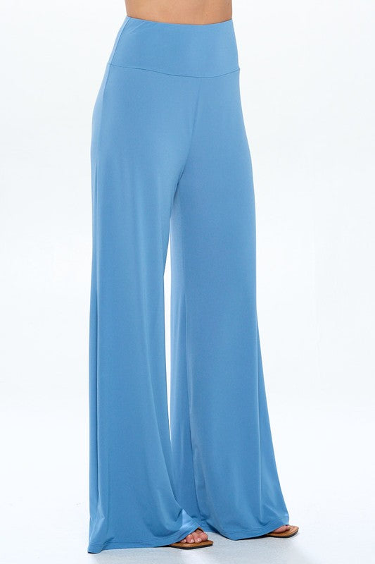 Solid Wide Leg Pants w Thick Waistband