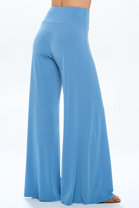 Solid Wide Leg Pants w Thick Waistband