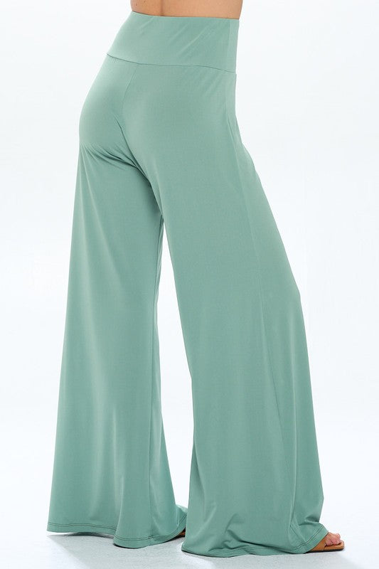 Solid Wide Leg Pants w Thick Waistband