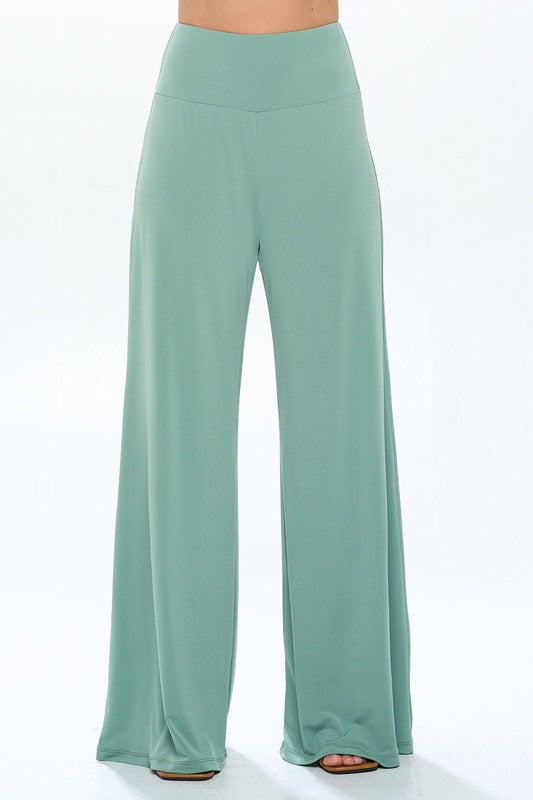 Solid Wide Leg Pants w Thick Waistband