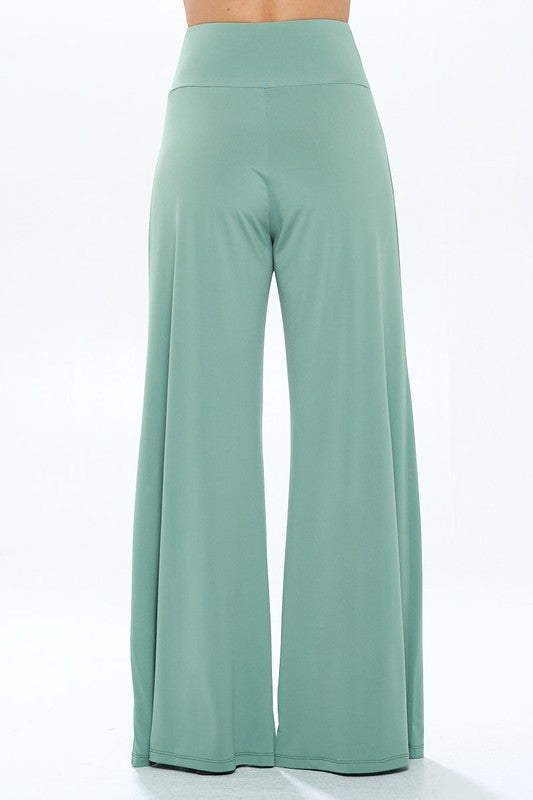 Solid Wide Leg Pants w Thick Waistband