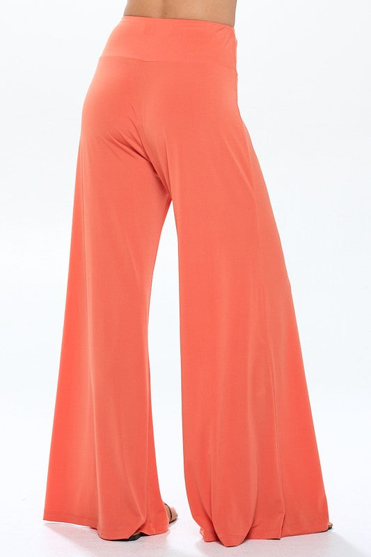 Solid Wide Leg Pants w Thick Waistband