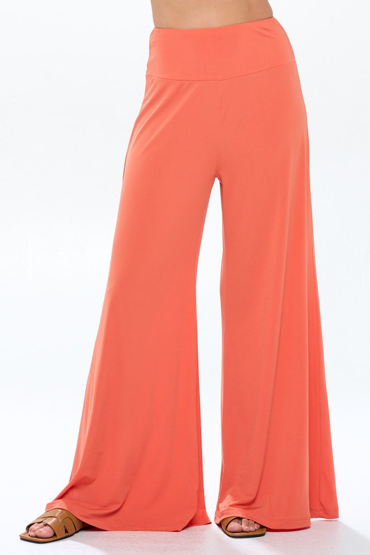 Solid Wide Leg Pants w Thick Waistband