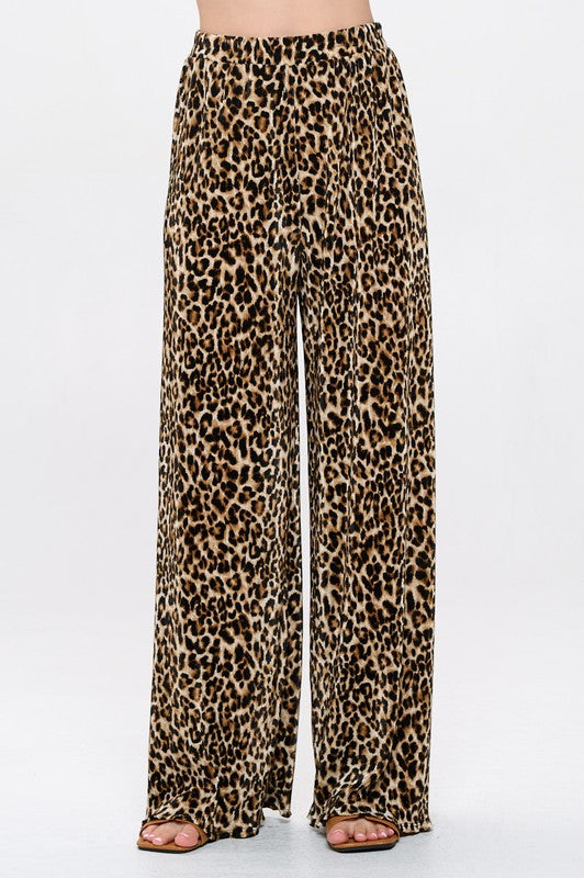 Leopard Plisse Lined Straight Pants