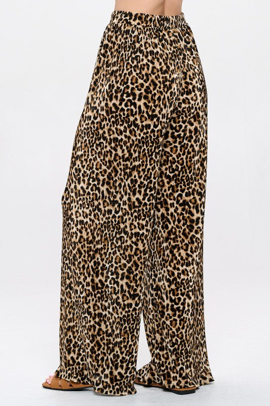 Leopard Plisse Lined Straight Pants